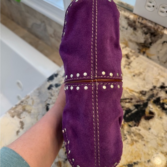 Michael Kors Purple Suede Studded Shoulder Bag - Picture 3 of 9